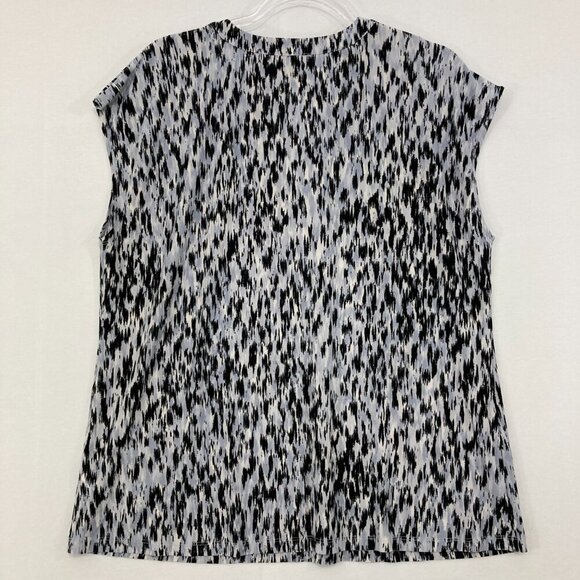 Anne Klein size XL Black Gray Abstract Sleeveless Stretch Knit Blouse Comfy - Picture 9 of 10